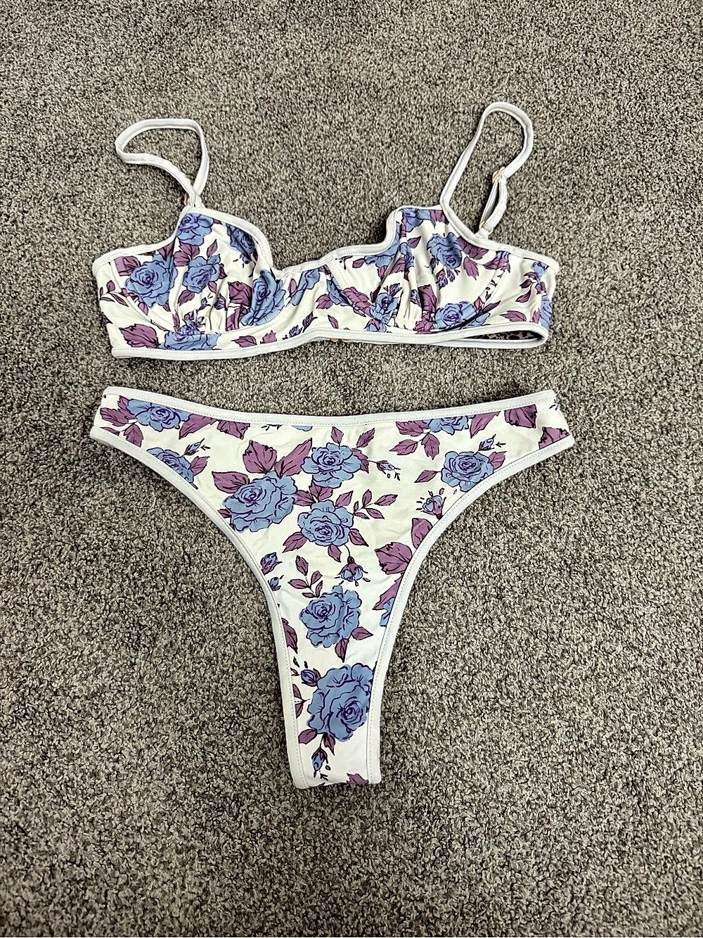 ACACIA Floral Bikini Set in White & Purple Like New